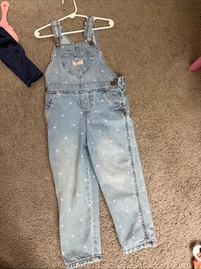 Carter's Light Blue Denim Overalls with Pink Hearts